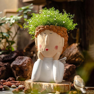 天使 花器花盆夢幻女孩  插花裝飾藝術花瓶擺件花園