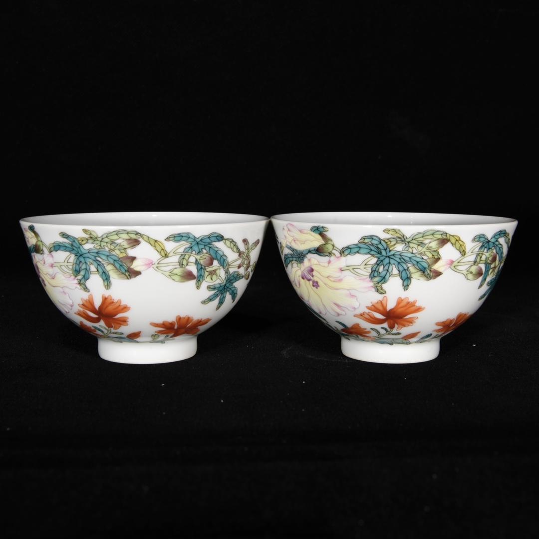 清雍正粉彩花卉紋碗，5.5×9.6 cm，1800119粉彩瓷器古瓷| Yahoo