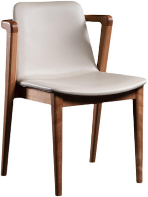 北歐簡約靠背餐椅真皮實木設計師家用扶手休閑書桌餐桌椅子空谷椅