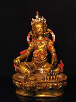 精工純銅彩繪黃財神佛像，工藝精美，包漿厚重，尺寸如圖，重2.7公斤，420舊藏 老貨 珍品1386