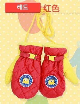 寶貝時尚配件屋 冬季 新款 兒童 手套 寶寶 拼色 保暖 大熊 貼布 保暖 包指