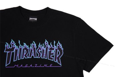 【 K.F.M 】THRASHER PURPLE FLAME T-Shirt 日本支線 紫火焰 短T 短袖 黑色