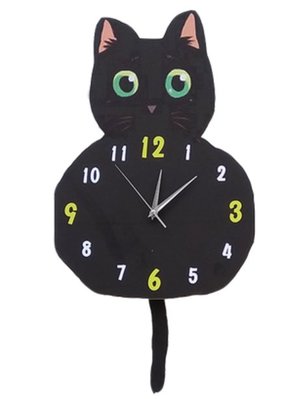 13912A 可愛黑貓造型鐘擺時鐘 創意黑貓小貓貓咪尾巴搖擺壁掛鐘牆鐘時鐘數字簡約掛鐘居家咖啡廳裝飾鐘擺設禮物