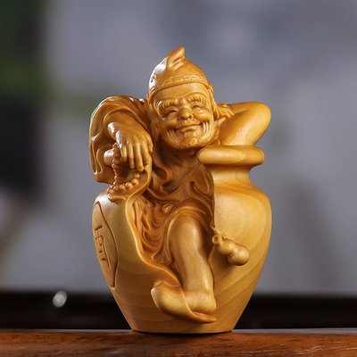黃楊木雕手把件中式家居裝飾活佛神像人物濟公醉酒木質工藝品擺件