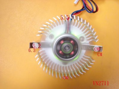 【全冠】VC-RD LED風扇 鋁製顯示卡散熱器 顯卡風扇 孔距5.2公分 12V0.13A3線 (VN2711)