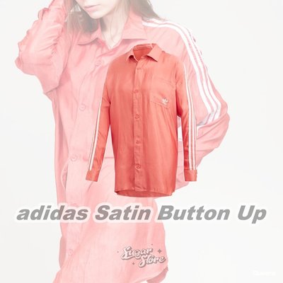 SugarStore - Adidas Satin Button Up 橘紅 柔軟平滑 襯衫 罩衫 薄外套 FM2634