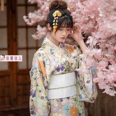 【下標 】日系和風改良日本和服浴袍花綠色碎花復古可愛少女旅拍賞櫻洋裝