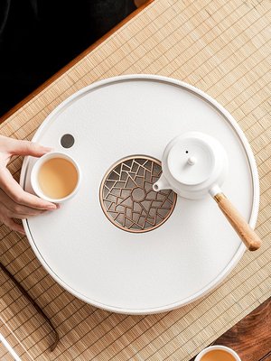 粗陶茶盤家用茶海瀝水盤陶瓷圓形儲水盤輕奢高檔干泡茶臺茶具托盤