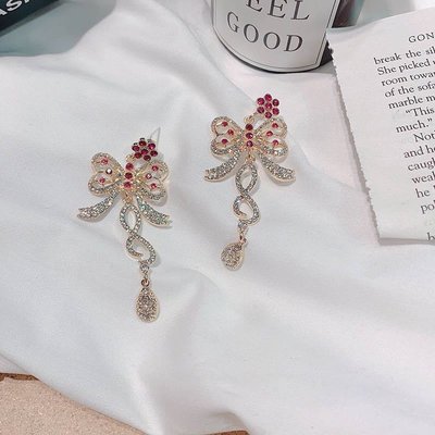 日韓時尚設計氣質蝴蝶結水鑽耳環