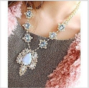 ♥WATER LOVE♥歐美品牌時尚 夢幻馬卡龍嫩色 粉藍 淺色水鑽鑲崁寶石 唯美 宴會項鏈