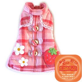 日本pet paradise 遠紅外線保暖效果佳 粉格小花 甜美草莓 鋪棉珊瑚絨外套 S