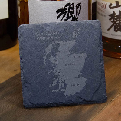 Chamvin天然岩石杯墊 手工石板威士忌酒杯墊 蘇格蘭威士忌地圖 酒廠杯墊