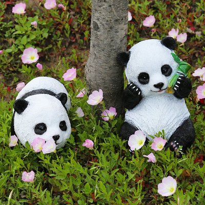 戶外仿真動物卡通熊貓樹脂雕塑創意公園草坪庭院景觀裝飾精致擺件