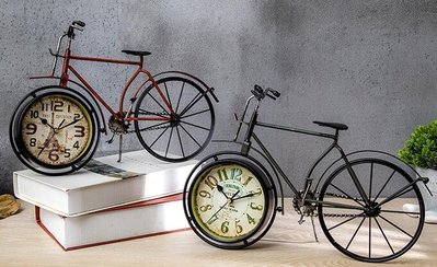 6409A 歐式 復古腳踏車造型時鐘 桌面時鐘座鐘 創意鐵藝自行車桌鐘擺飾靜音鐘裝飾品