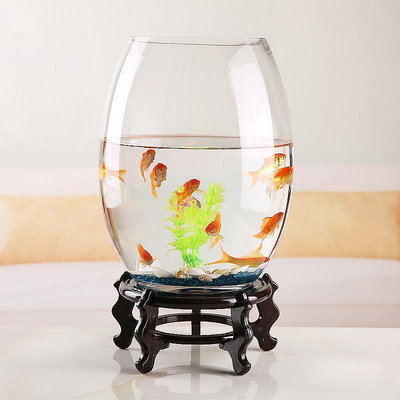 【現貨】魚缸透明玻璃創意圓柱形桌面生態金魚缸大號烏龜缸辦公家用水族箱