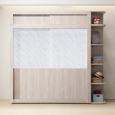 【日本直人木業】SILVER 白橡木252cm滑門衣櫃搭配開放櫃含被櫃