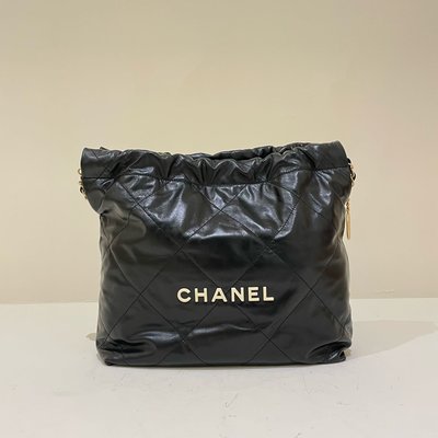 Chanel 22托特包 黑色 小款 白字《精品女王全新&amp;二手》