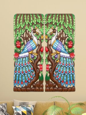 【熱賣精選】泰國手工木質雕刻鏤空彩繪孔雀墻壁裝飾背景墻墻飾掛件泰式風格 木雕藝術品 壁飾