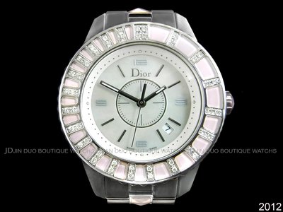 金鐸精品~2012 CHRISTIAN DIOR CD 迪奧 CHRISTAL系列 34mm珍珠母貝面 石英女用鑽錶