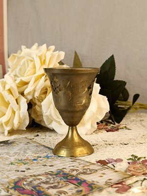 [高9.5cm]印度黃銅油燈杯小擺件vintage室內裝飾舊