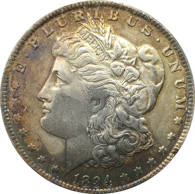 外國錢幣美國摩爾根美元1894 O 年仿古銀幣白銅鍍銀彩色古錢幣A2806