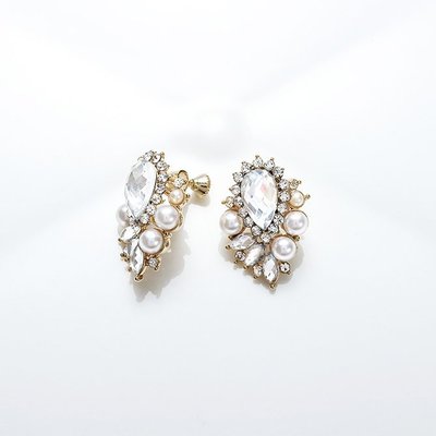 韓國❤️派對款 璀璨 鑽飾 珍珠鑲嵌 造型 夾式耳環【Verina's韓系美飾】