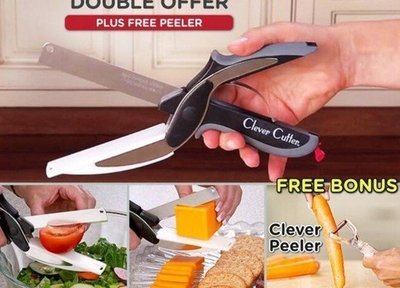 【Clever cutter不銹鋼蔬菜剪】 廚房神器 卡簧款 便利智慧剪 剪刀+砧板二合一 免換砧板〈AP〉