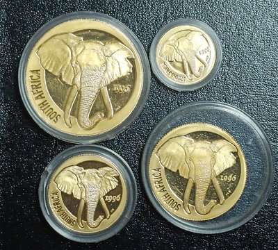 《51黑白印象館》西元1996年南非鑄幣發行 大自然Natura系列大象金幣四枚套組 含金999.9 低價起標