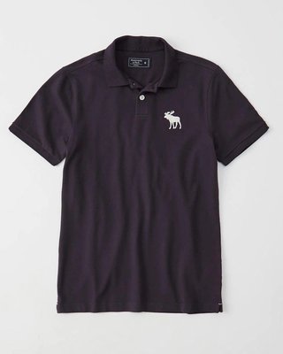 Maple麋鹿小舖 Abercrombie&Fitch ＊ AF 深紫色電繡大麋鹿POLO衫 ＊ ( 現貨XL號 )