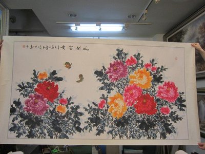『府城畫廊-手繪國畫』牡丹花卉畫－花開富貴－90x180－(可加框)－歡迎查看關於我來聯繫－AF06