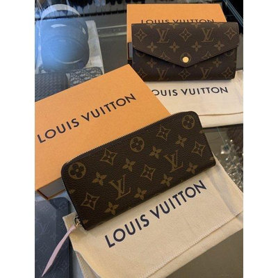 Louis Vuitton LV 經典 粉紅色、咖啡色老花 拉鍊、扣子長夾