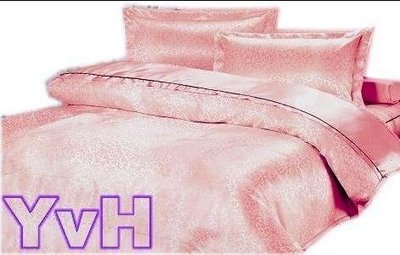 =YvH=厚包兩用被 粉色小葉語 珍珠絲緞提花+純棉 雙人鋪棉床包兩用被4件組*全鋪棉*
