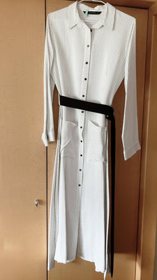 Zara白色條紋襯衫洋裝 洋裝 長袖洋裝 襯衫洋裝 V領 S號