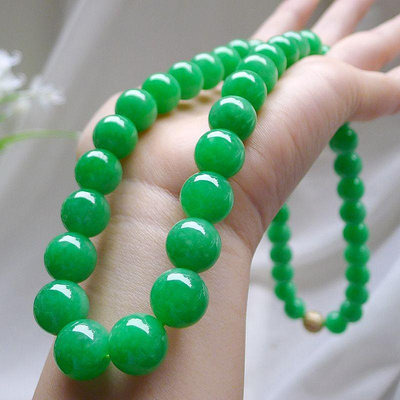 天然緬甸翡翠老坑A貨冰種項鏈陽綠大圓珠珠鏈手鏈玉手串時尚首飾~特價