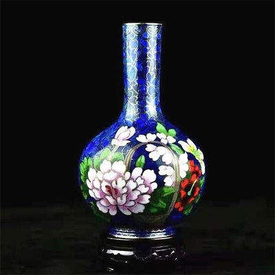 老貨傳統景泰藍花瓶天球銅胎掐絲琺瑯花瓶裝飾擺件手工藝品禮品