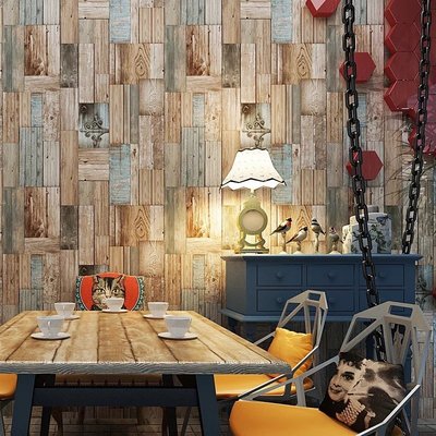【熱賣精選】客廳復古做舊木紋墻紙咖啡廳酒吧餐廳背景墻壁紙斑駁木板加厚防水