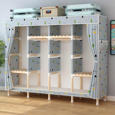 熱賣✘❦✖簡易布衣櫃衣櫃家用臥室實木組裝結實耐用出租房用收納櫃掛衣櫥