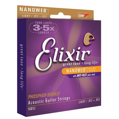 【旅行吉他專門店】Elixir 16052 民謠吉他弦 12~53 NANOWEB 原廠公司貨 Light