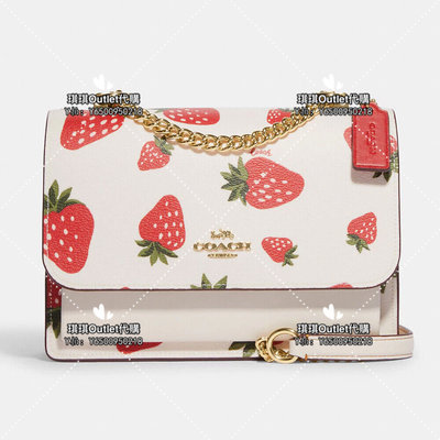 琪琪Outlet代購 Coach CH333 新款草莓圖案女士風琴包 鏈條包 斜背包 附購證