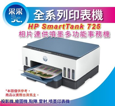 采采3C【含稅+登錄送$500+2年保固】 HP Smart Tank 725 連供噴墨印表機 取代 T520W