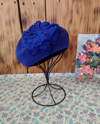 ? CA4LA 編織花朵水晶貝蕾帽 畫家帽 貝雷帽 針織帽 六角帽