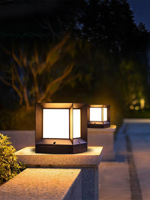 太陽能柱頭燈別墅墻頭圍墻大門家用門柱燈LED戶外防水庭院草坪燈~居家