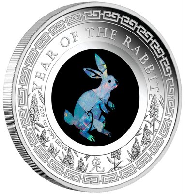 [現貨]澳洲 紀念幣 2023 1oz 蛋白石生肖系列-兔年 生肖紀念銀幣 原廠原盒