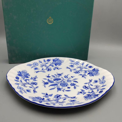 回流精品瓷器英國Minton明頓藍色哈頓莊園骨瓷雙耳盤碟，全