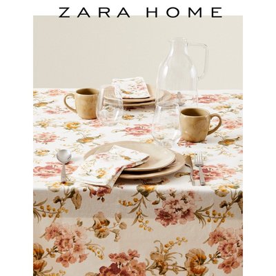 現貨 桌布Zara Home 花卉印花家用簡約廚房客廳餐桌臺布桌布 47269021999簡約