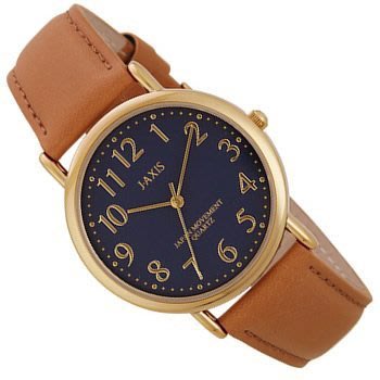 日本正版 J-AXIS 皮錶帶 咖啡金 男用 手錶 腕錶 男錶 HG198-CA 日本代購