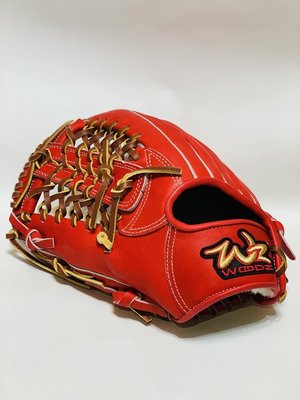 貳拾肆棒球-台灣製造WOODZ全新--琢磨WZ棒球硬式用外野手套紅12.5左投