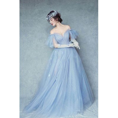 下殺- 影樓主題服裝藍色超仙主題♀輕婚紗拍照寫真禮服女優雅氣質平時可穿