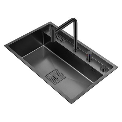 新款阿薩斯黑色納米4MM加厚304不銹鋼手工水槽套餐大單槽菜盆 促銷