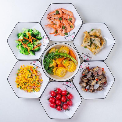北歐拼盤創意六角盤子陶瓷餐盤家用過年圓桌擺盤扇形菜盤湯碗餐具